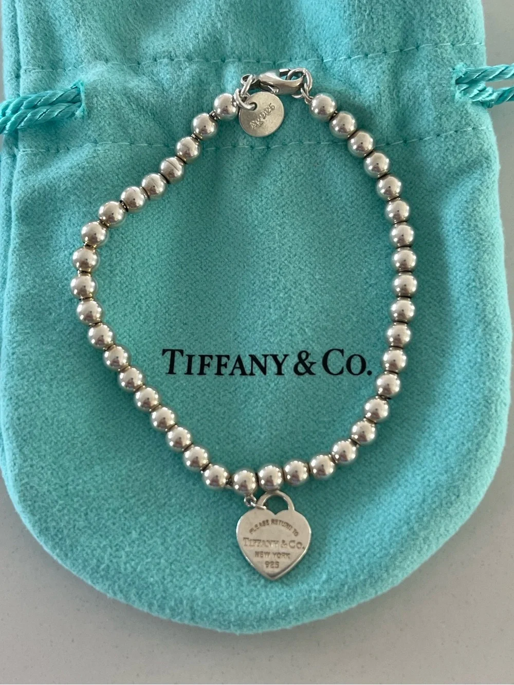 Authentic Tiffany & Co. Return to Tiffany Mini Heart Tag Bead Bracelet XS 6.25”